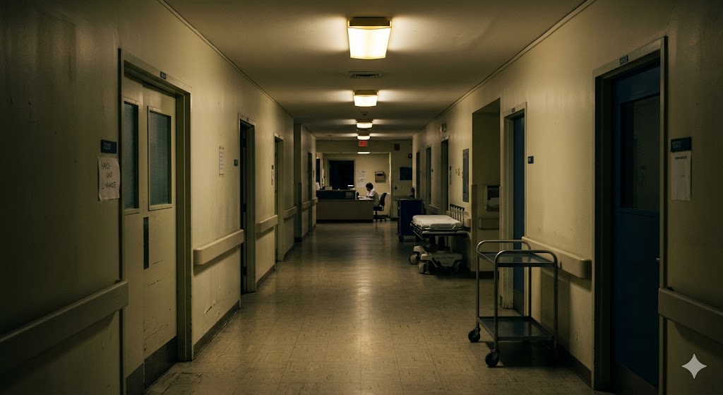 looking down the hall of a hospital